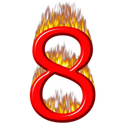 Number 8 on fire stock photo